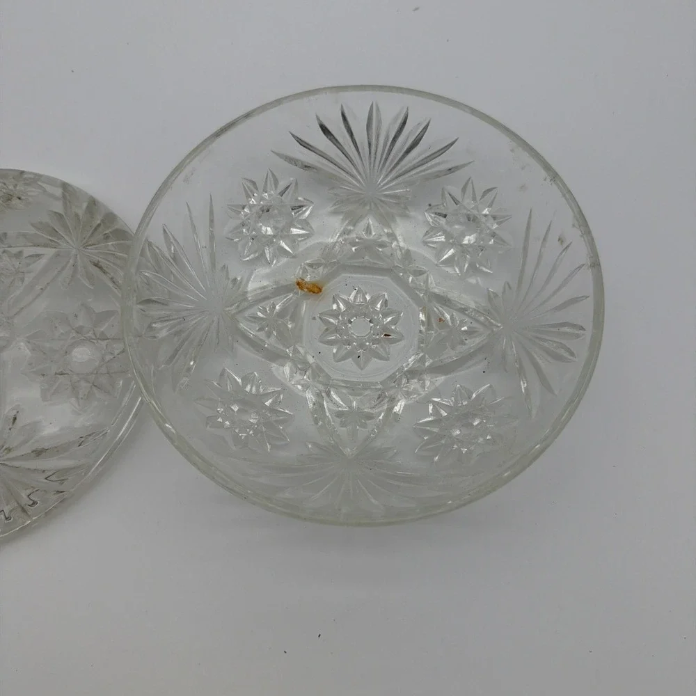 Anchor Hocking Prescut Clear Glass Star Of‎ David Candy Dish W/Lid 1960's 7 inch